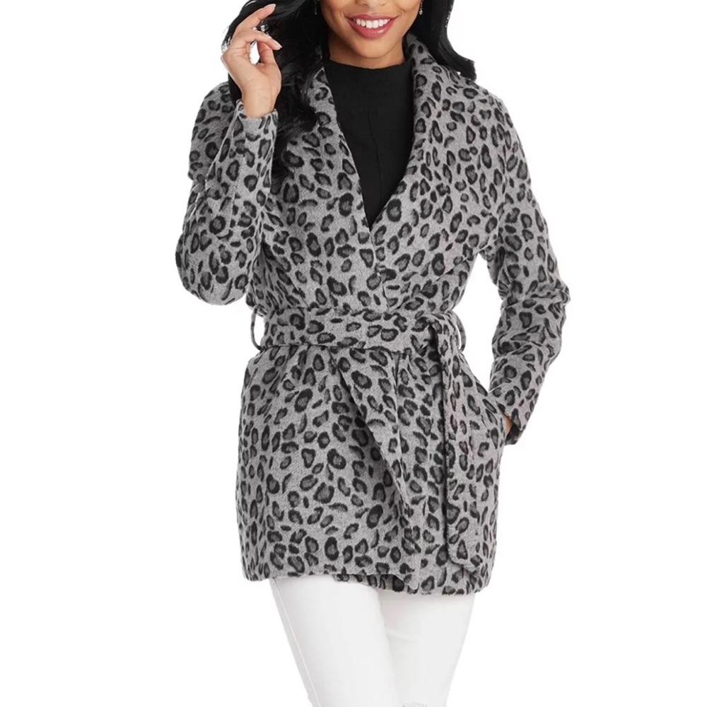 Mud Pie Women's Albany Leopard Coat Small NWT Gray Black